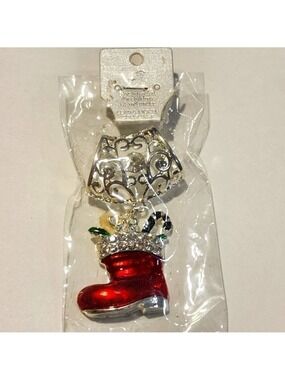 O2 Christmas bling Scarf Jewelry Santa boot enamel and Rhinestones